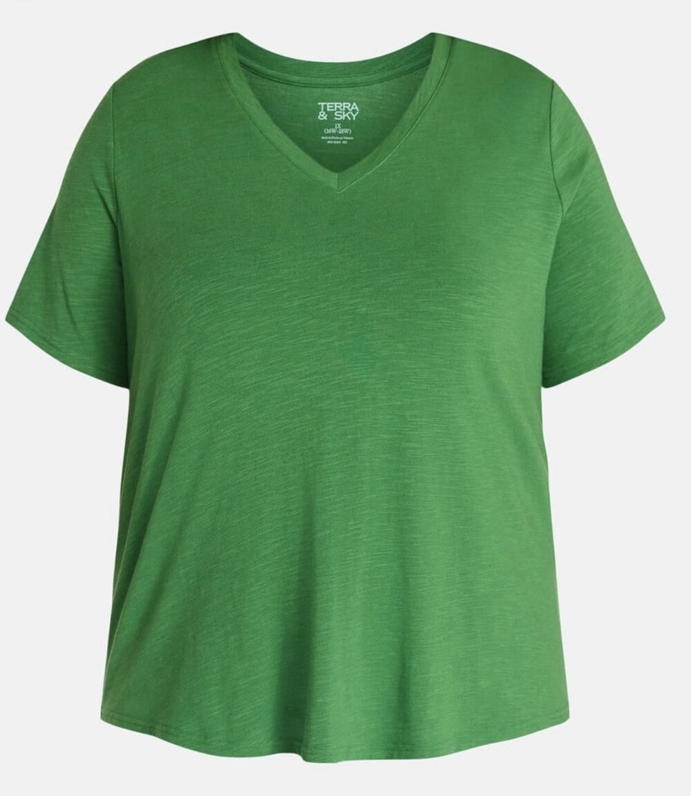 Terra Sky Womens Green Basil T-Shirt Plus Size 2x(20w-22w)